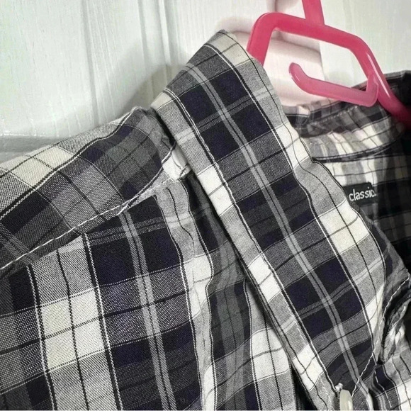 George Classics Button-Down Shirt Plaid Black & White Size Extra Large - Picture 2 of 16
